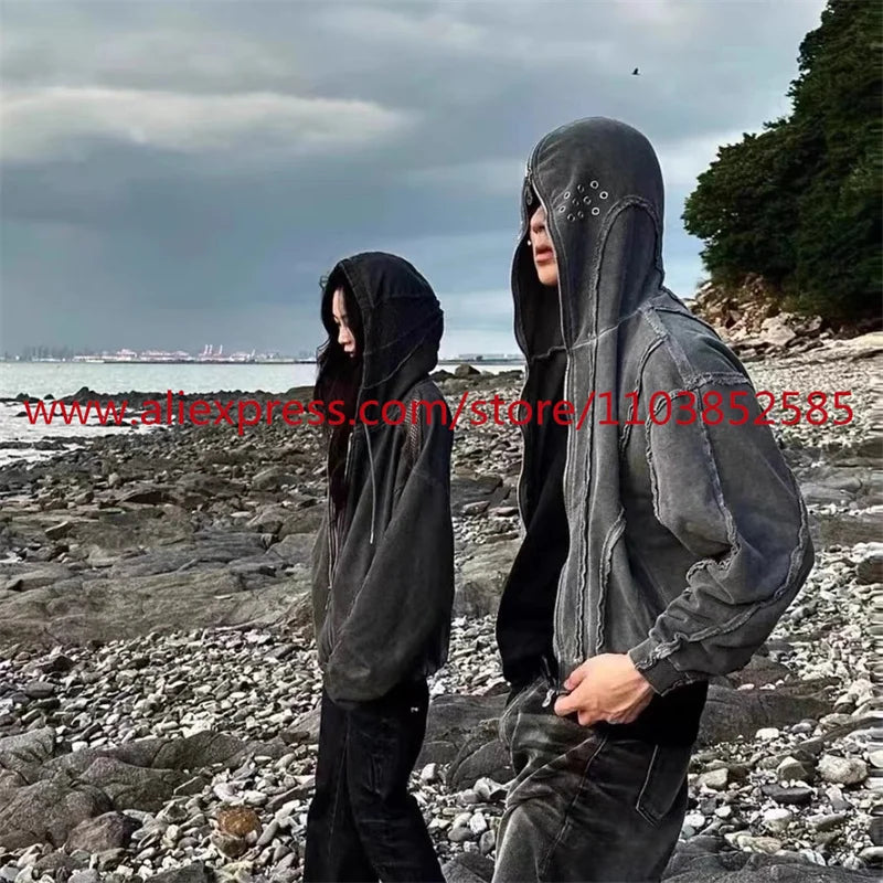 2024 Autumn Winter Vintage Heavy Weight Washed Hooded Long Sleeved Swe