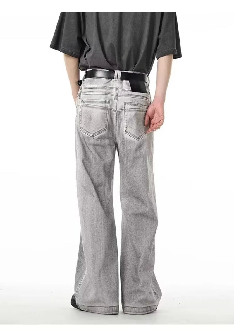 street mens jeans hip hop double waist head gradient smudging trend denim pants y2k 2024 new streetwear american cowboy trousers unique jeans style 467