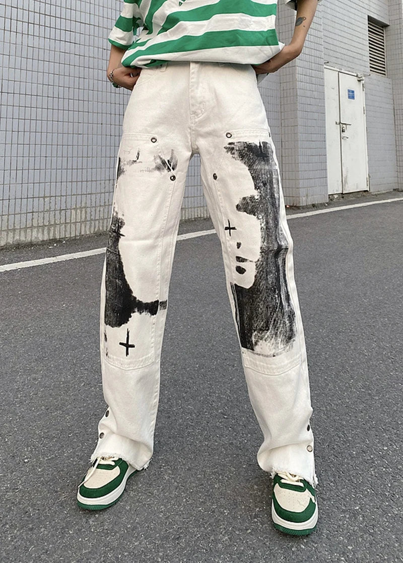 men punk denim pants y2k streetwear hip hop graffiti graphic print straight jeans pants fashion harajuku casual trousers grunge unique jeans style 3615