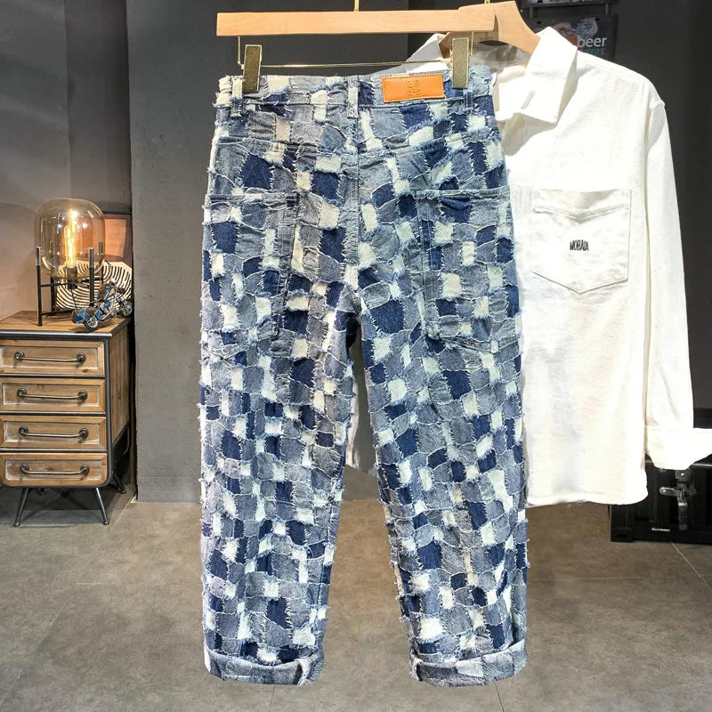 men distressed washed denim streetwear brand hip hop loose casual motorcycle cargo jeans pant cityboy y2k trousers multi-pocket cargos