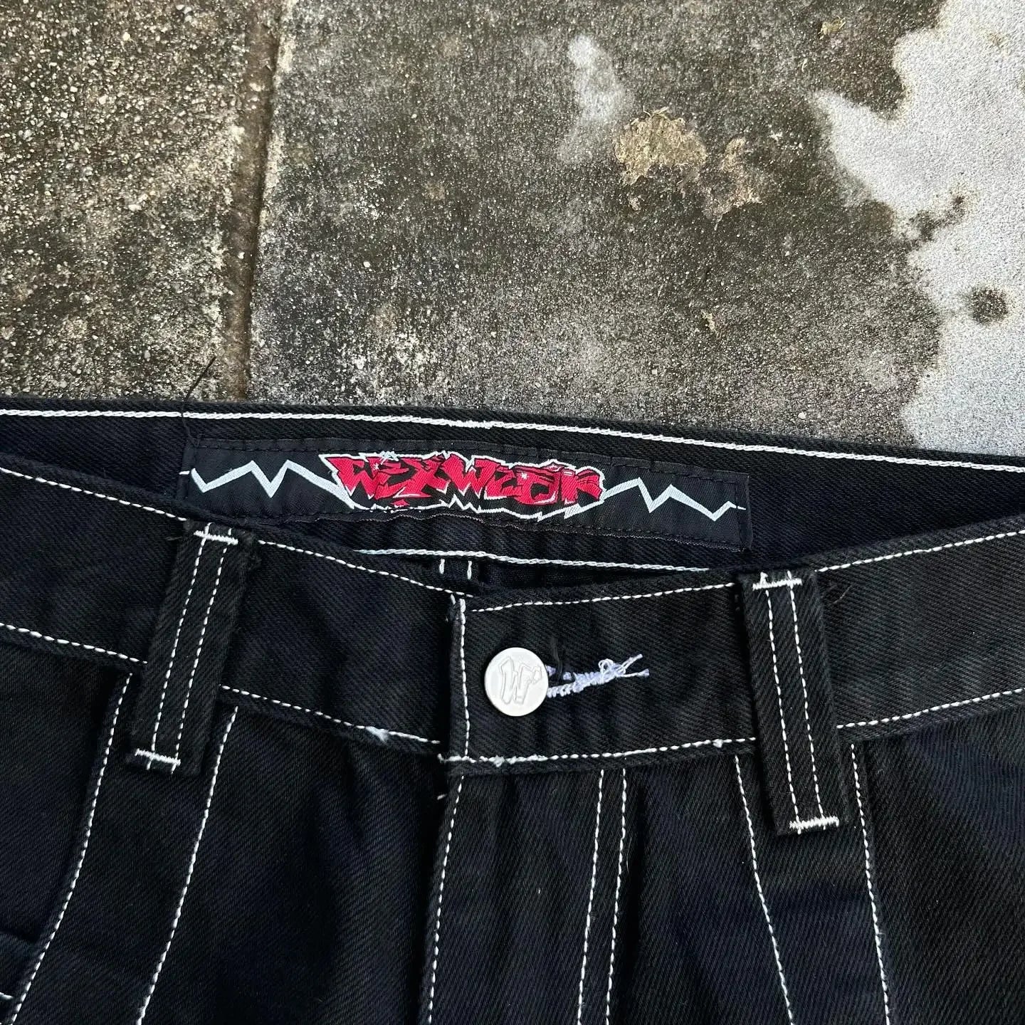 y2k jeans men women high waist wide wexwear graphic embroidered baggy jeans streetweartrouser harajuku black skateboard pants unique jeans style 2440