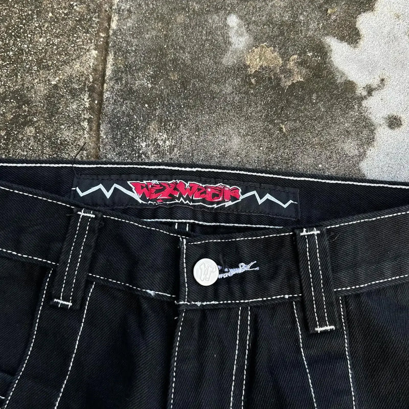 y2k jeans men women high waist wide wexwear graphic embroidered baggy jeans streetweartrouser harajuku black skateboard pants unique jeans style 2440