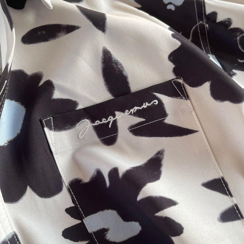 Summer 24SS Vintage Retro Black Flower Direct Print High-Street Casual Beach Style Quality Cold Short Sleeve Shirt