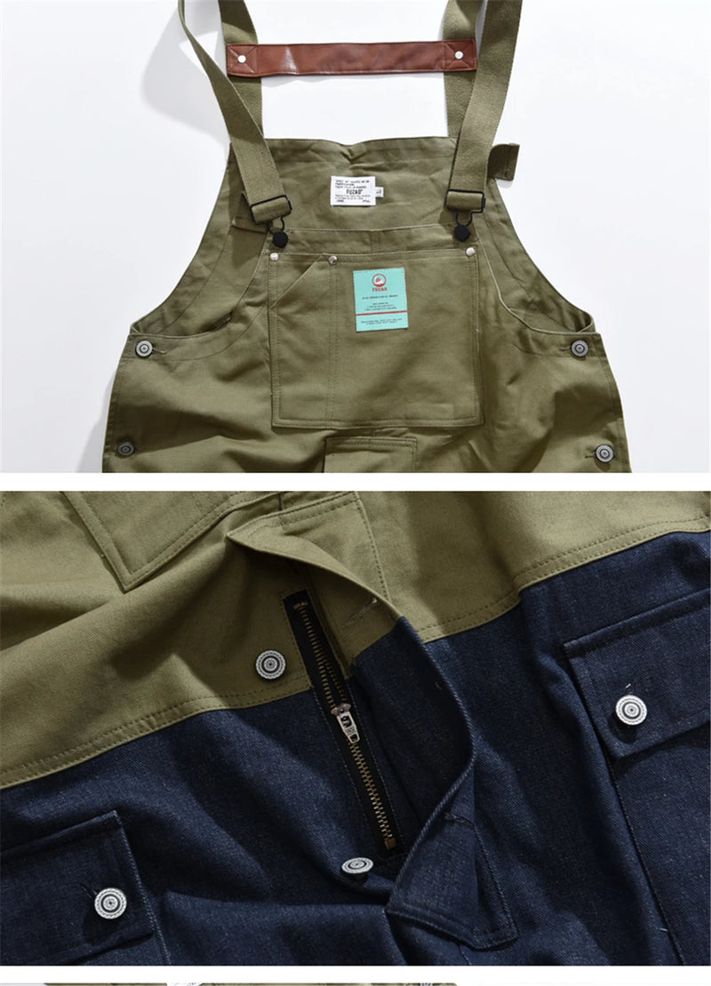 2023 summer cargo overalls pants men patchwork denim jumpsuits loose work pants solid color casual streetwear cargo trousers unique cargo style 4513