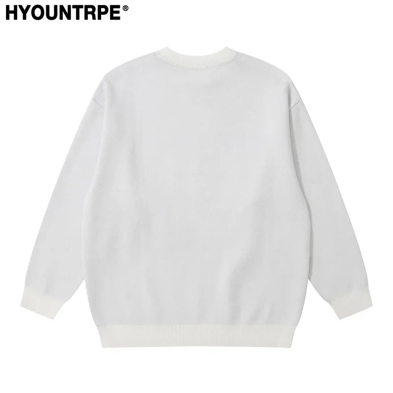 mens anime sweater knitted pullovers casual long sleeve loose o neck warm cotton harajuku sweaters new design jumpers knitwear - oversized streetwear hoodie, vintage look oversized hoodie, Y2K grunge street style