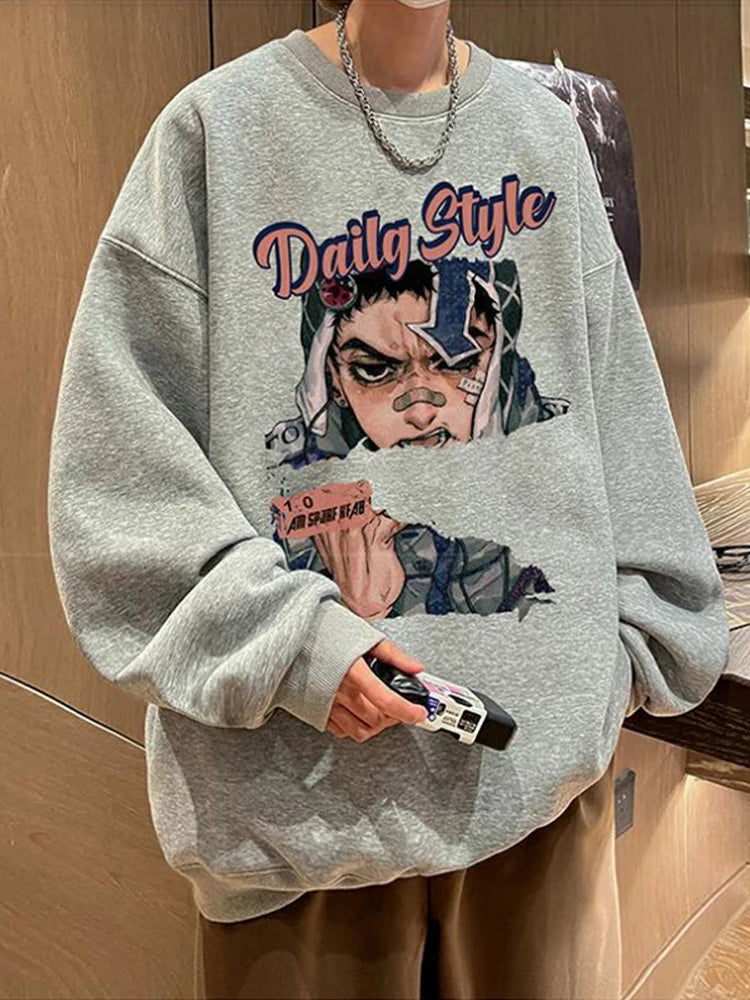 New Anime Boy Printed Mens Crewneck Sweatshirts Autumn Y2K Vintage Fleece