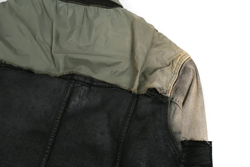 new 2023 gentleman men rick patchworked waxed deconstructed denim heavy baseball coats jackets abstract digital coat warm 719 - variant style 9b214c for streetwear fashion