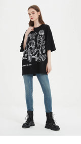 Skatercore Aesthetic print tee – 2023 Harajuku Cartoon Girl Cat Japanese Kanji Graphic T Shir