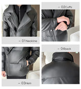 Winter Splice Collar Cotton-padded Leather Jacket Men Streetwear Fashion Loose Casual Thicken Warm Leather Parkas Coat Jacket