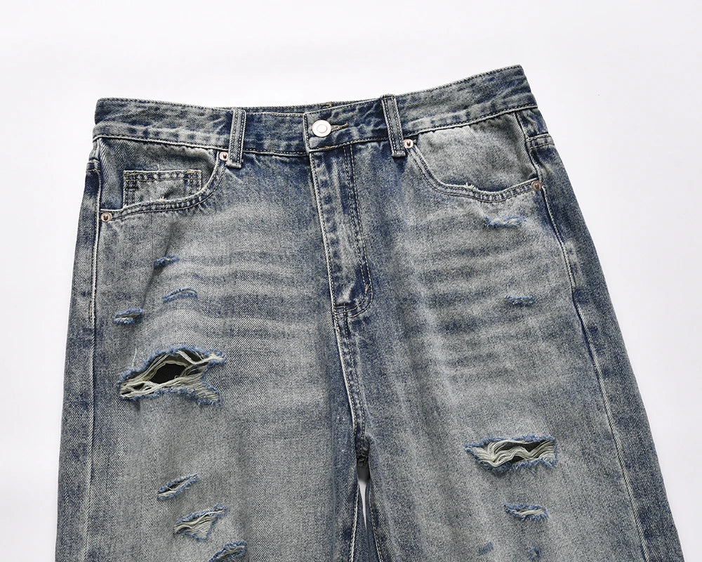 distressed frayed hole washed baggy jeans pants unisex pantalones hombre streetwear y2k straight casual denim trousers oversized unique jeans style 5885