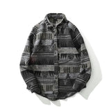 Dark Icon Geometric Stripe Shirts Men Women Long Sleeve Harajuku Woolen Shirts Men Clothing