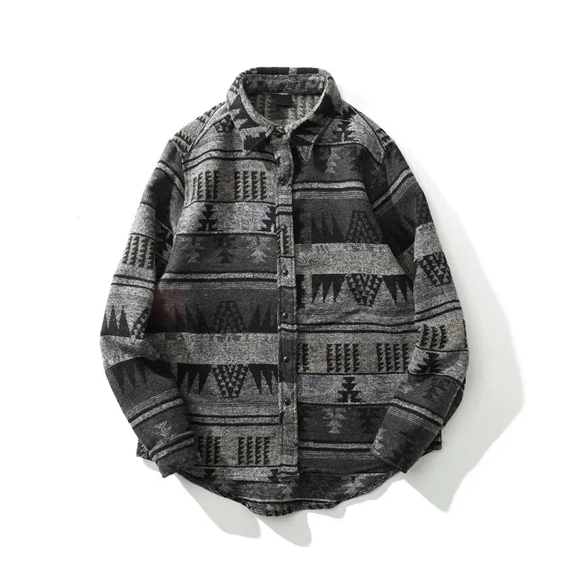 Dark Icon Geometric Stripe Shirts Men Women Long Sleeve Harajuku Woolen Shirts Men Clothing