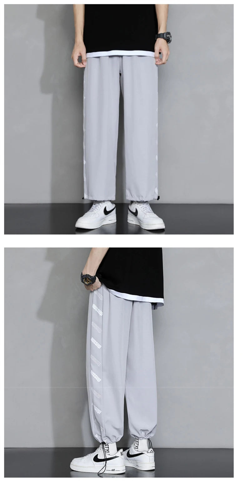 summer side letter printed straight pants mens drawstring sports joggers sweatpants y2k streetwear baggy casual trousers unique joggers style 911