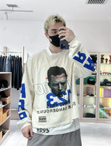 SS24 Vintage gymGnostic 123 Portrait Letter Print High-Street Casual White Loose Cotton Long Sleeve T Shirt Pullover Sweatshirt