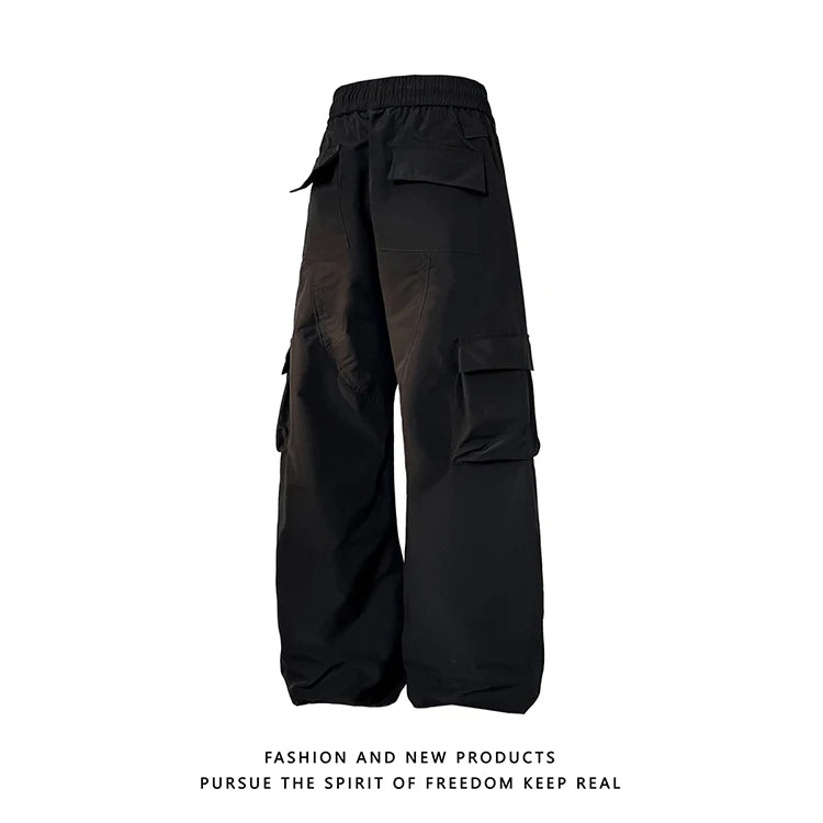 multi pocket mens wide leg straight cargo pants korean fashion track pants male casual loose mopping trousers four seasons unique cargo style 1032