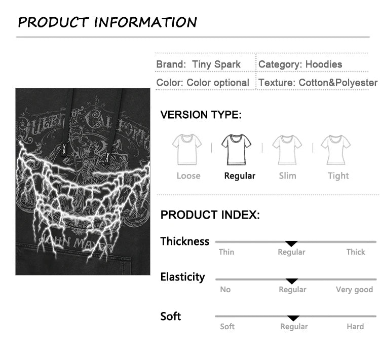 2023 Hip Hop Streetwear Hoodie Sweatshirt Washed Retro Graphic Lightni