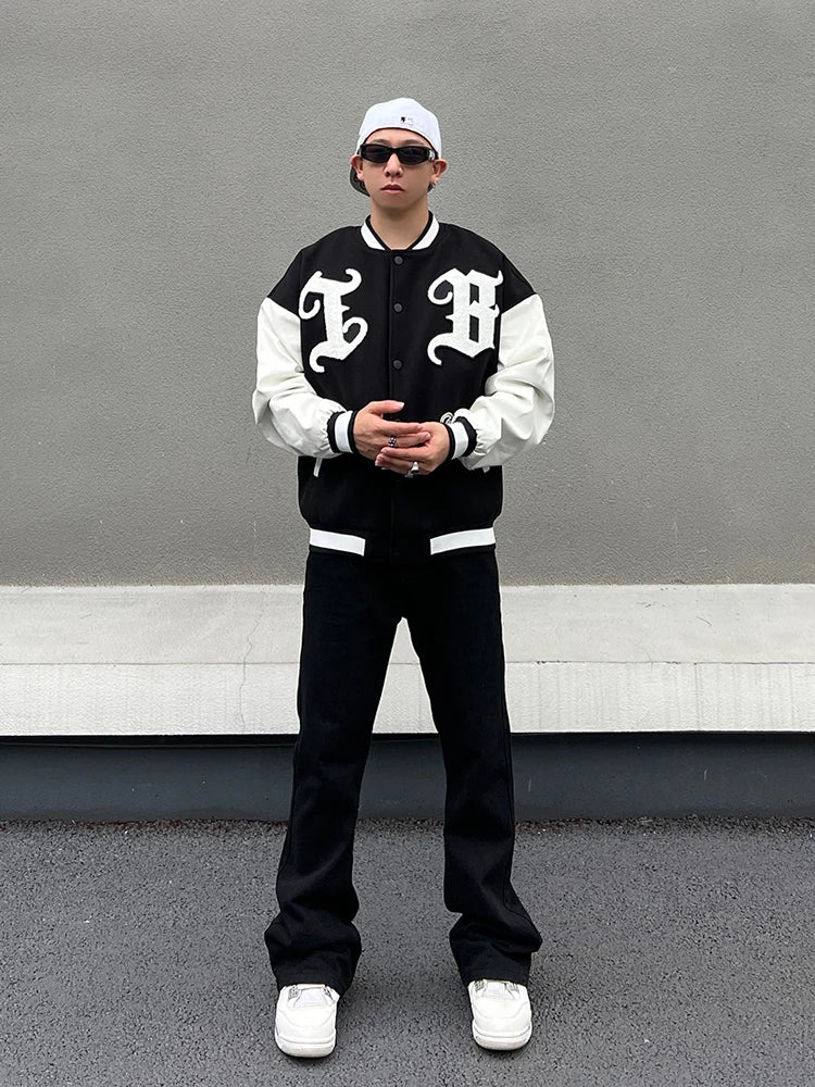 mens embroidery baseball jackets and coats casual single button patchwork hip hop streetwear warm bomber jacket outerwear bla - variant style c52f43 for streetwear fashion