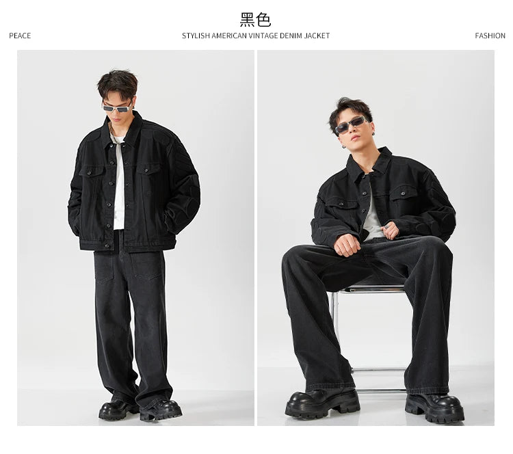 oversized fit featuring 2024 spring autumn new oversized armor padded jean coat for men turtle shell ripped denim jacket for men super size clothes design – premium quality jacket for men