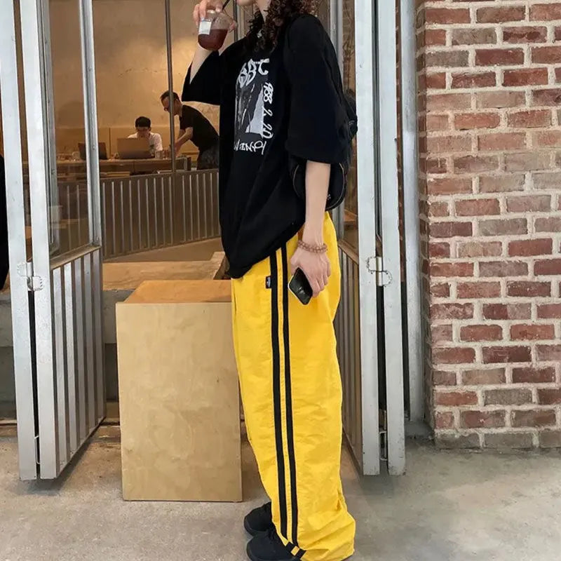 kpop vintage cargo casual harajuku pant women streetwear striped oversize baggy jogging sweatpants wide trousers school outfit unique joggers style 2257