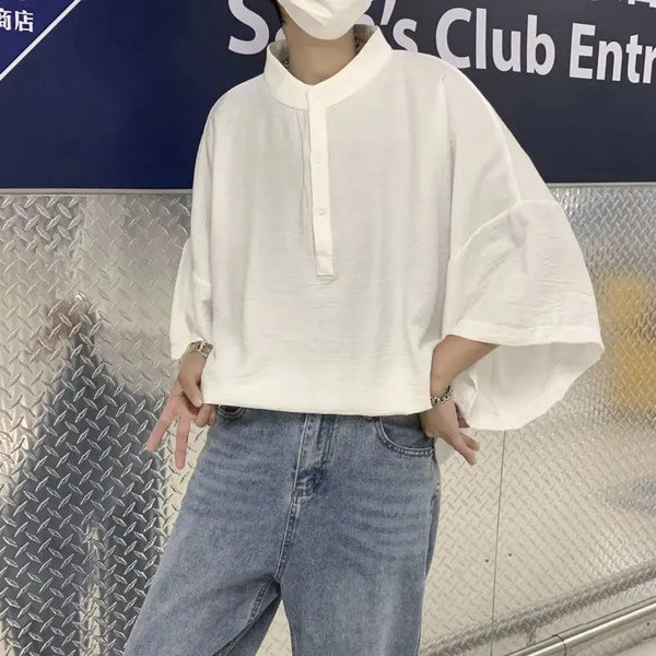 Sadcore Aesthetic piece – 2023 Summer New Fashion Japanese Stand Up Collar Short Sleev