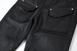 streetwear kanye slim fit feet coated black jeans pants for men pocket brushed wax tapered pants man casual cargo jeans y2k unique cargo style 4558