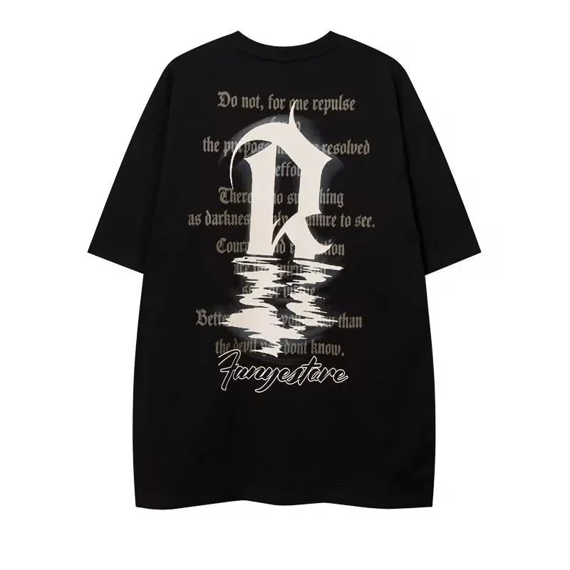 Vaporwave Barcode glitch – High Street Graffiti Letter Print Tee Shirt Mens Oversized C