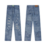 2024 ripped jeans high street straight trousers destroyed hole baggy denim pants vintage retro hip hop unique jeans style 405