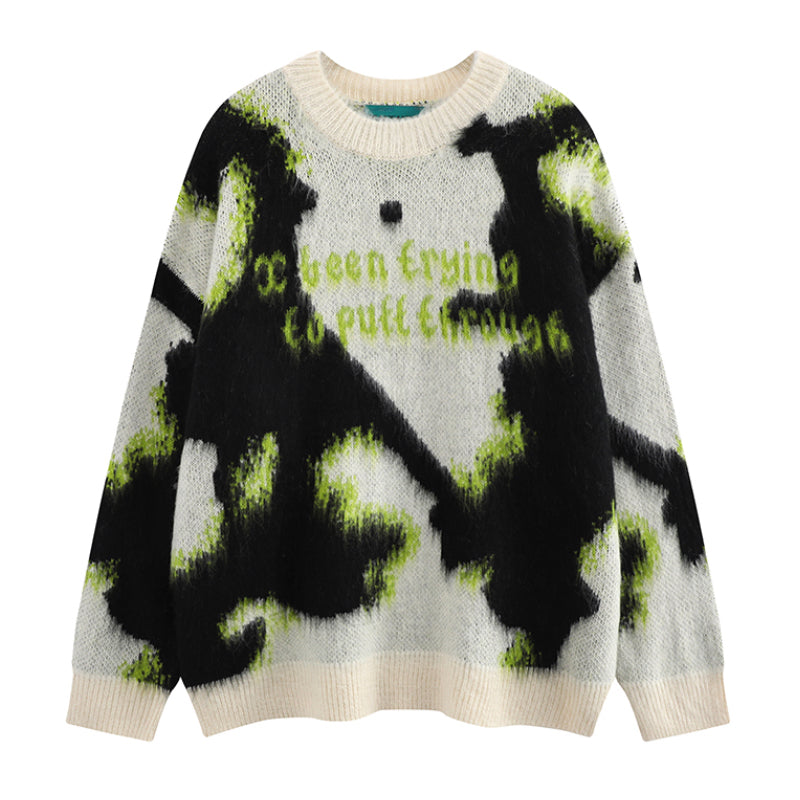 y2k contrast color knitted sweater unisex harajuku sweater casual warm o neck pullover streetwear loose sweaters jumper knitwear - bold artwork streetwear hoodie, gothic aesthetic hoodie for winter, anime inspired graphic hoodie