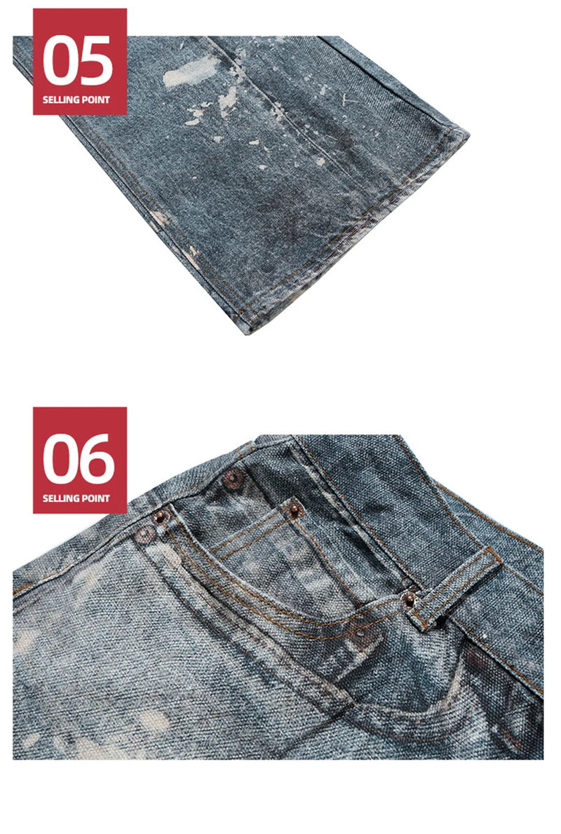 dirty tie dye baggy jeans mens streetwear hip hop loose blue denim pants hi street luxury designer jeans trousers man unique jeans style 2198