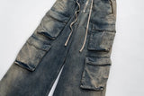 fashion denim baggy cargo jean pants men hip hop elastic waist wide legs retro washed jeans side pocket streetwear jeans joggers unique joggers style 4496