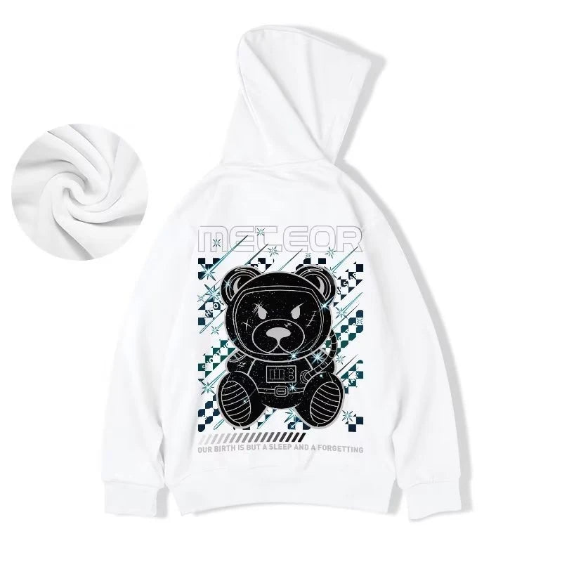 Meteor Bear Graphic Hoodies Oversized Men's Streetwear Hooded Sweatshirt