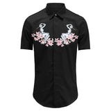 New 2021 luxury Men Classic Nude flowers Flora Fashion Cotton Casual Shirts Shirt high quality Pocket Short sleeves S 2XL #A36