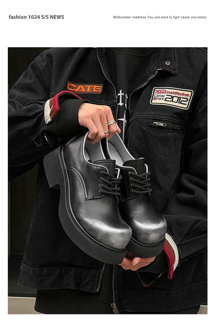 High Street Big Toe Leather Designer Shoes Men Women Streetwear Fashion Hip Hop Vintage Lightweight Casual Increase Derby Shoes