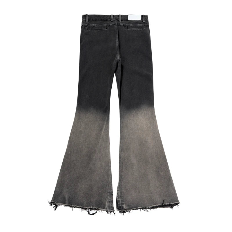 black gray gradient slim jeans floor mop flared pants high street new trendy fashionable hip hop washed vintage mens jean pants unique jeans style 915