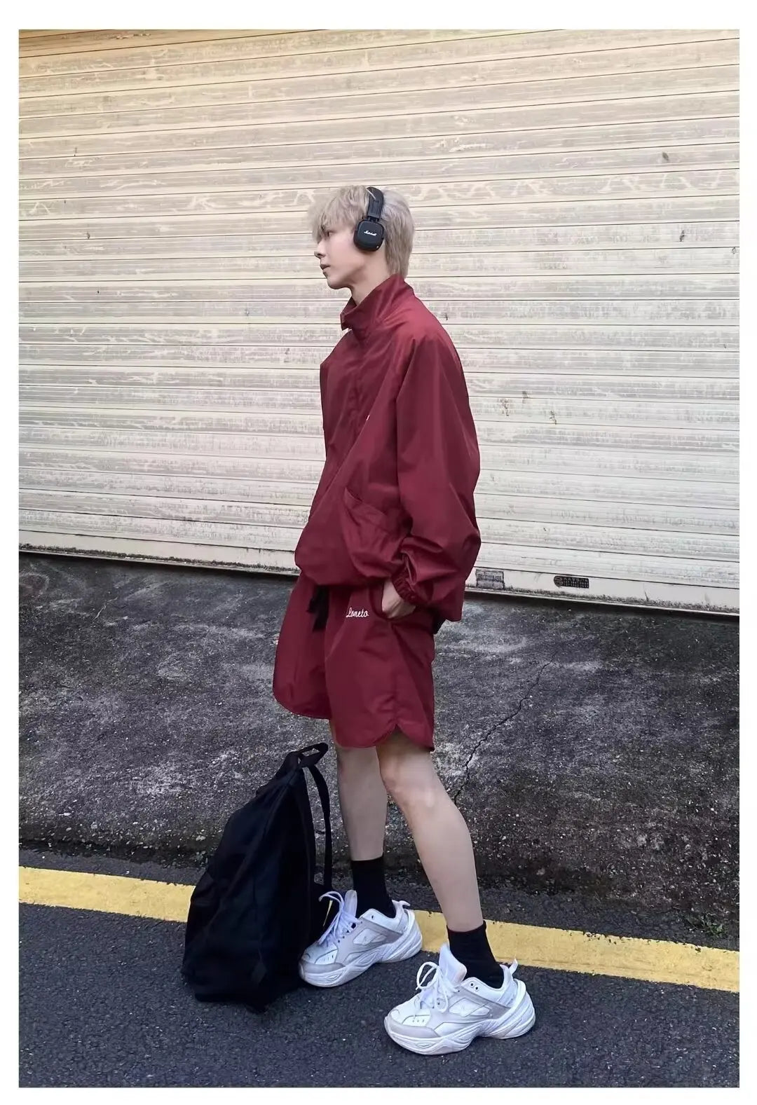quick drying two piece set men loose casual street sweatshirt shorts y2k stand collar casual loose lightweight suits american unique shorts style 503