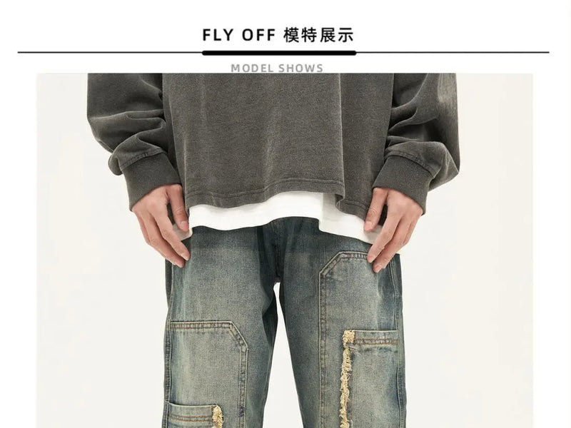 american high street trendy men and women trendy personalized straight tube washed jeans couple loose retro casual pants y2k unique jeans style 5
