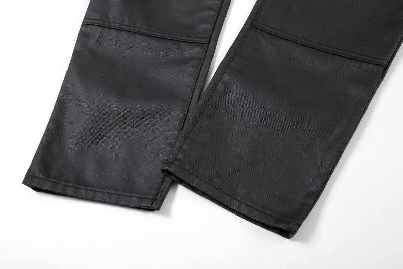 streetwear kanye slim fit feet coated black jeans pants for men pocket brushed wax tapered pants man casual cargo jeans y2k unique cargo style 4566