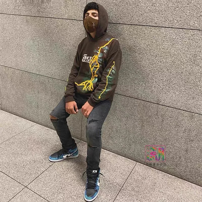 High Street Lightning Foam Print Pullover Fleece Hoodies For Men And W