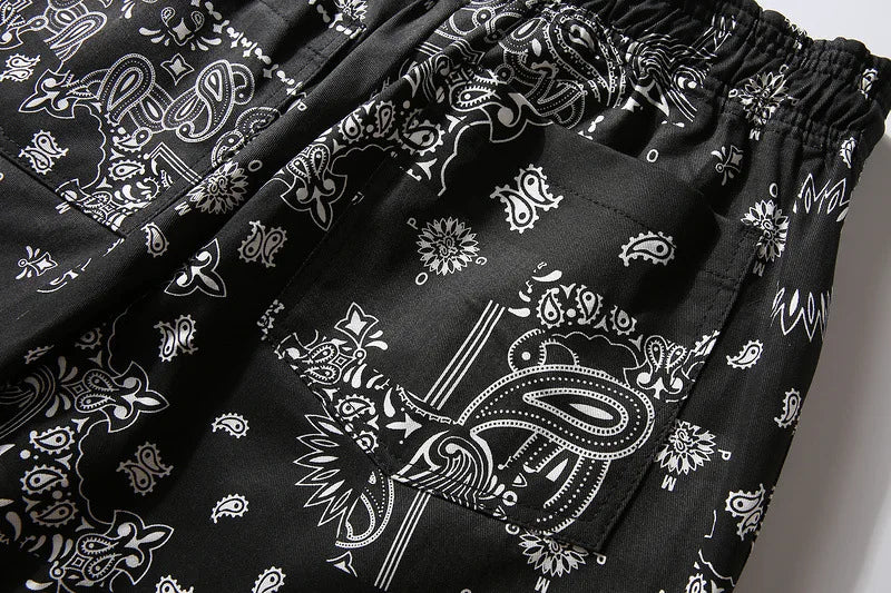 Mens Paisley Printed Shorts Hip Hop Loose Elastic Waist Sweat Shorts Casual Harajuku Drawstring Streetwear Sportswear Joggers