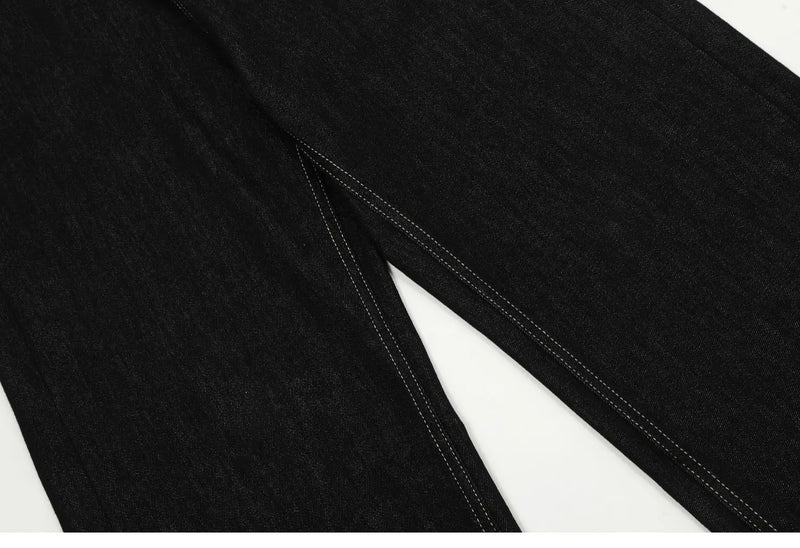 men women streetwear fashion loose casual wide leg straight black denim jeans pant boyfriend y2k baggy jeans trousers unique jeans style 2382