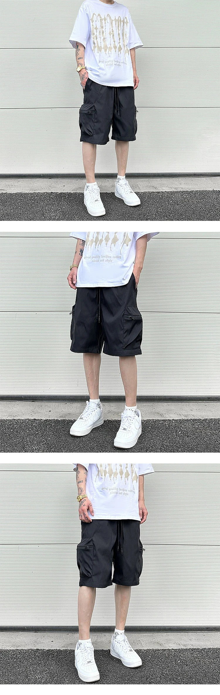 High Street Cargo Jogging Shorts Functional Khaki Cargo Shorts Men's Waterproof Zipper Pockets Casual Baggy Sweat Shorts