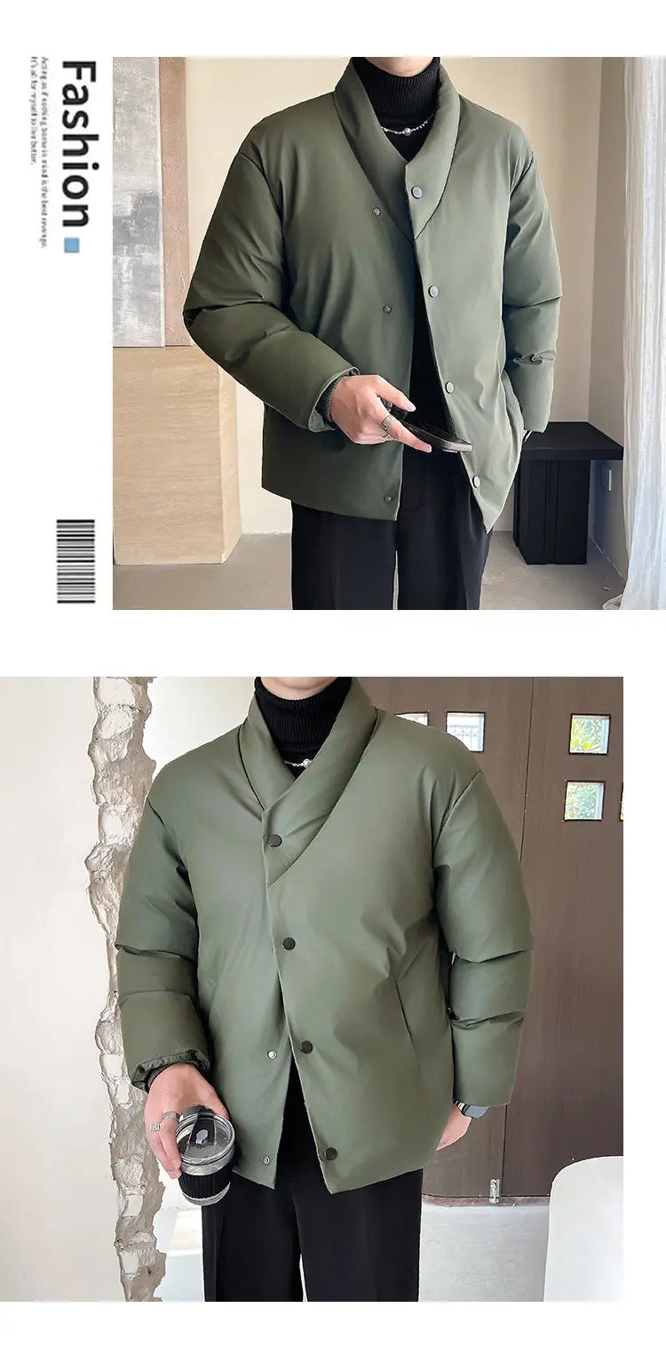 Winter Leather Jacket Men Korean Streetwear Fashion Loose Casual Business Retro Leather Padded Cotton Parkas Jacket Warm Coat