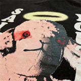 Trap culture t-shirt with quote overlay and static glow