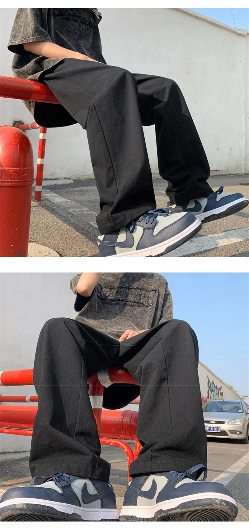 summer casual y2k streetwear straight pants men breathable korean fashion drape trousers solid color wide leg baggy sweatpants unique joggers style 3390