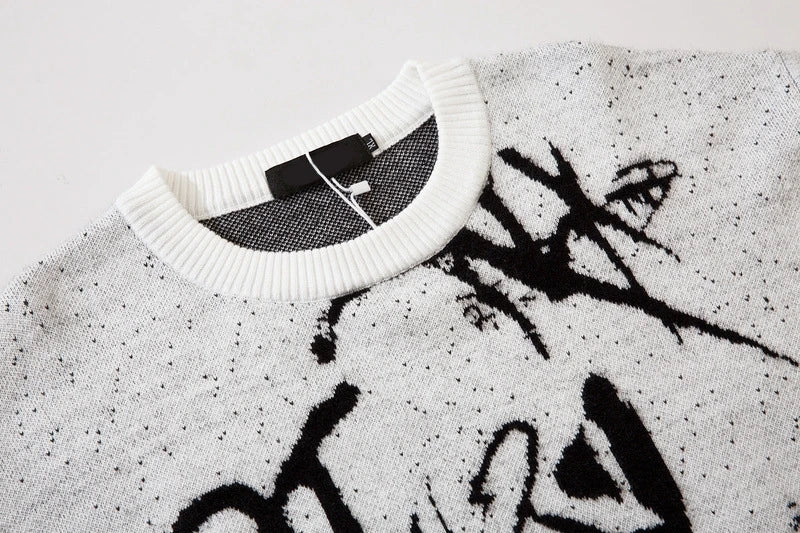 rainbowtouches men sweaters high street crew neck trendy pullover vintage loose knitted sweater spring and autumn mens clothing high quality cotton pullover, aesthetic street look hoodie, oversized graphic print design