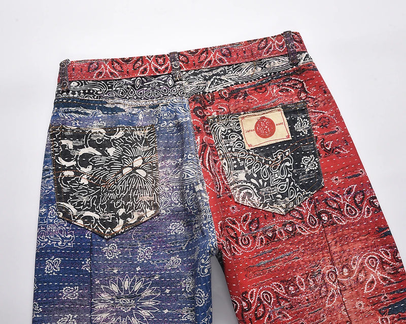 hip hop distressed paisley patchwork baggy jeans pants for men straight y2k ripped casual cargos oversized denim trousers unique cargo style 57