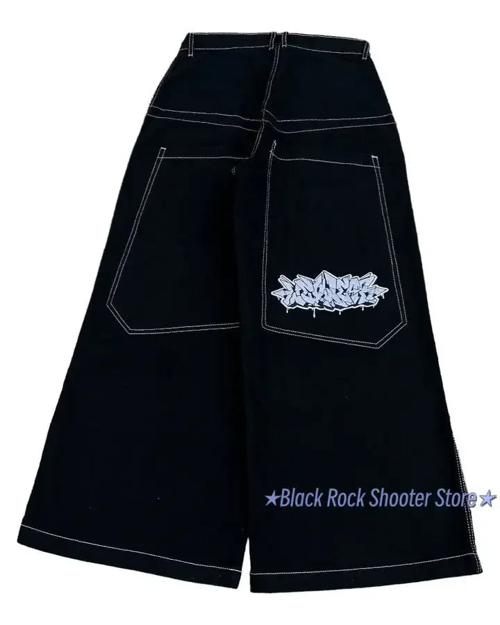 harajuku y2k streetwear wexwear jeans gothic hip hop letter embroidery baggy jeans pants womens high waist wide leg trousers ripped baggy denim