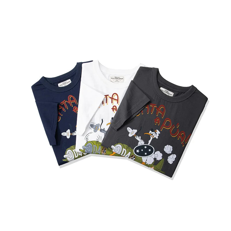 Anime Oversized shirt – Summer Mens T Shirt 200G Retro Cartoon Printed Fighter Milit