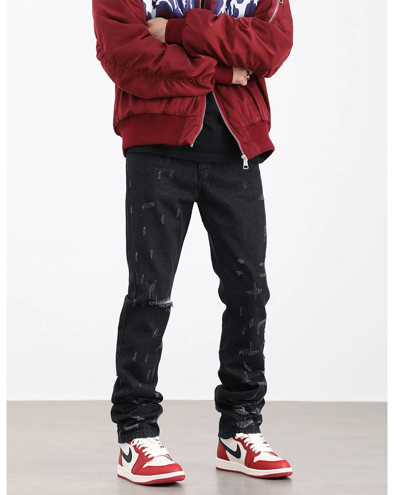 harajuku scratched ripped holes denim jeans mens zipper jeans hip hop fashion streetwear new casual straight joggers jean pants unique joggers style 2648