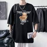 Anime Graphic tee – Funny Feel Good Bear Print Tops Man Casual Oversize T Shirt